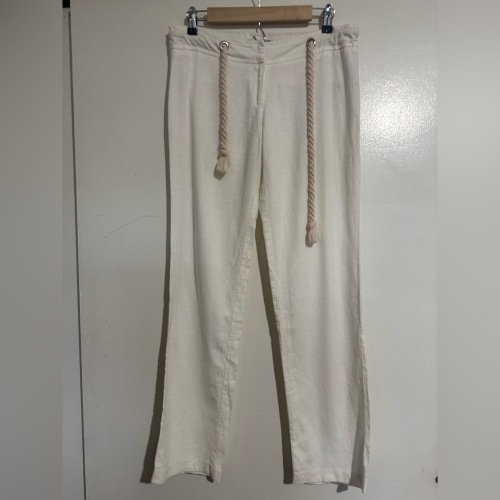 Gala Women's off white natural Linen Rayon Pants with Rope Detail Large